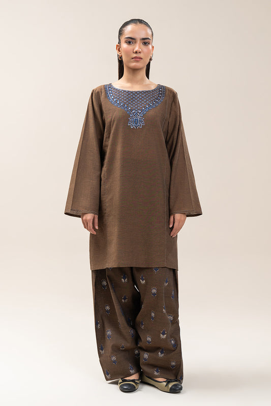 2 PIECE EMBROIDERED CHAMBRAY SUIT (PRET)
