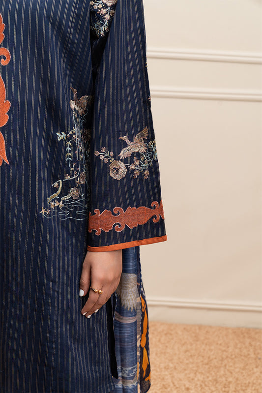 3 PIECE EMBROIDERED TWO TONE SUIT (PRET)