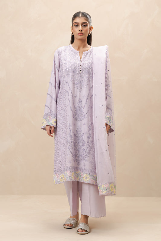 3 PIECE EMBROIDERED RAW SILK SUIT (LUXURY-PRET)