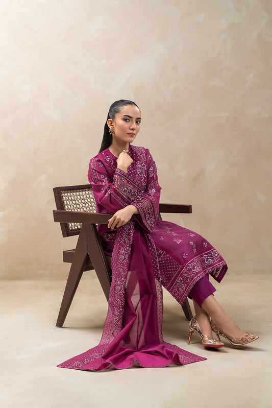 3 PIECE EMBROIDERED PAPER COTTON SUIT (LUXURY-PRET)