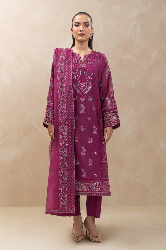 3 PIECE EMBROIDERED PAPER COTTON SUIT (LUXURY-PRET)
