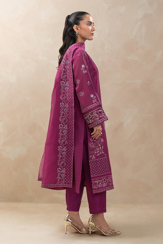 3 PIECE EMBROIDERED PAPER COTTON SUIT (LUXURY-PRET)