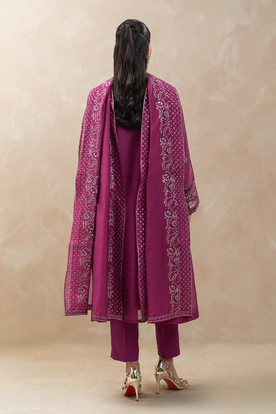 3 PIECE EMBROIDERED PAPER COTTON SUIT (LUXURY-PRET)