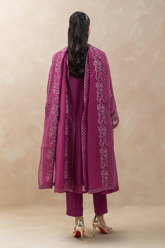 3 PIECE EMBROIDERED PAPER COTTON SUIT (LUXURY-PRET)