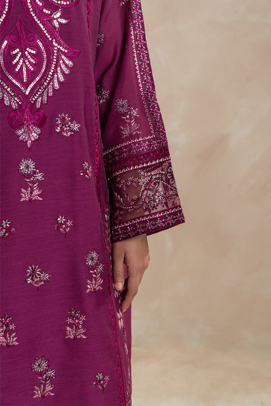 3 PIECE EMBROIDERED PAPER COTTON SUIT (LUXURY-PRET)