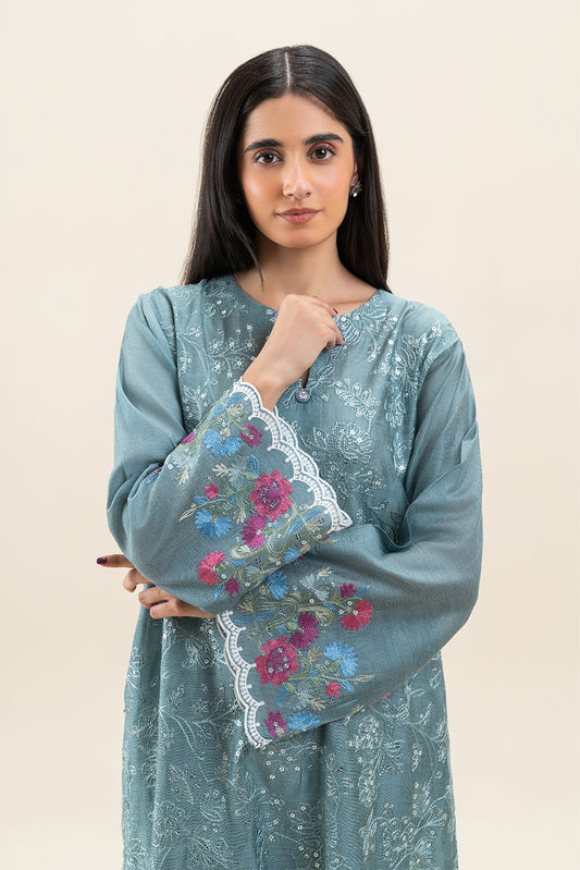 2 PIECE EMBROIDERED TWO TONE SUIT (PRET)
