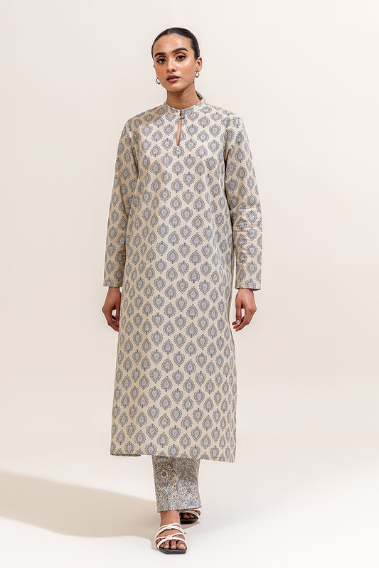 2 PIECE PRINTED LAWN SUIT-DOVE GRAY (UNSTITCHED)