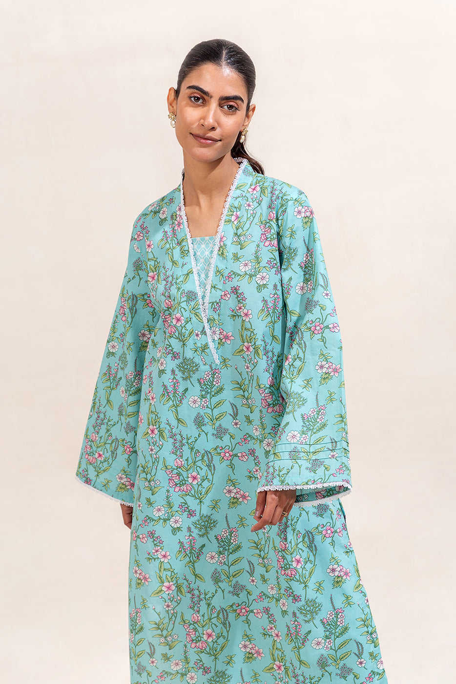 2 PIECE PRINTED LAWN SUIT-TURQOISE MOSS (UNSTITCHED)