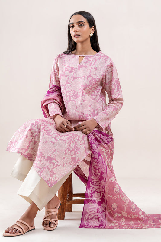 2 PIECE PRINTED LAWN SUIT-PINK QUARTZ (UNSTITCHED)