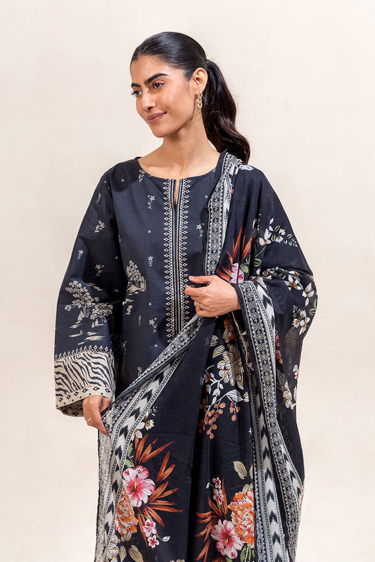 3 PIECE PRINTED LAWN SUIT-MOONLIT FLORA (UNSTITCHED)