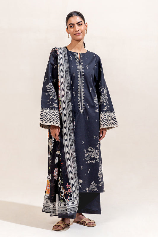 3 PIECE PRINTED LAWN SUIT-MOONLIT FLORA (UNSTITCHED)