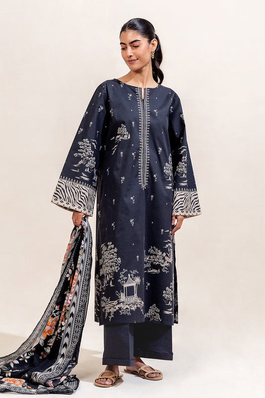 3 PIECE PRINTED LAWN SUIT-MOONLIT FLORA (UNSTITCHED)