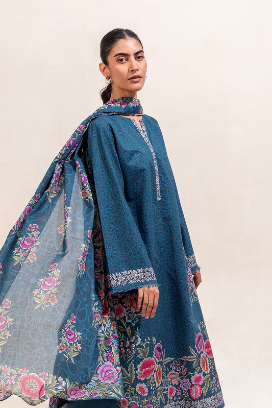 3 PIECE PRINTED LAWN SUIT-SAPPHIRE BLUE (UNSTITCHED)