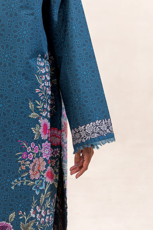 3 PIECE PRINTED LAWN SUIT-SAPPHIRE BLUE (UNSTITCHED)