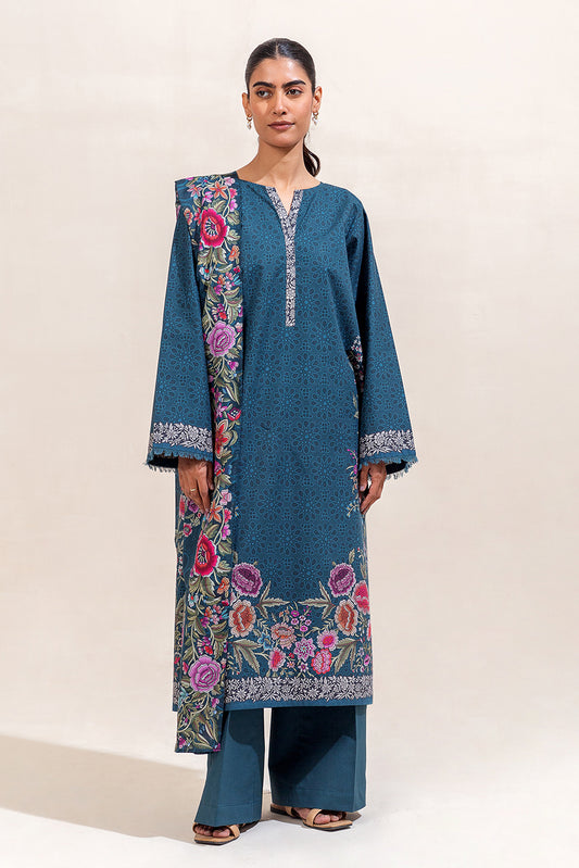 3 PIECE PRINTED LAWN SUIT-SAPPHIRE BLUE (UNSTITCHED)