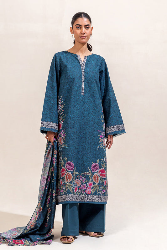 3 PIECE PRINTED LAWN SUIT-SAPPHIRE BLUE (UNSTITCHED)