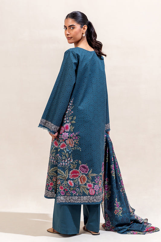 3 PIECE PRINTED LAWN SUIT-SAPPHIRE BLUE (UNSTITCHED)