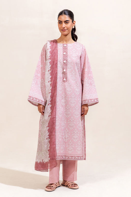 3 PIECE PRINTED LAWN SUIT-GARNET BLUSH (UNSTITCHED)