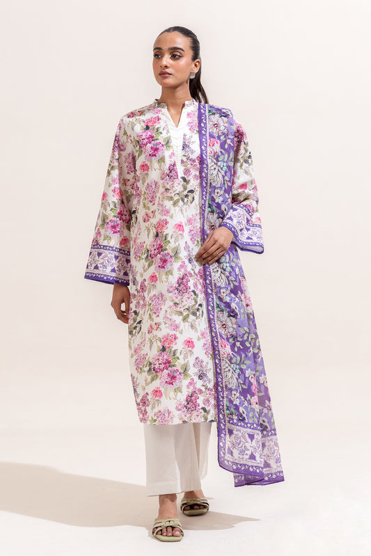 3 PIECE PRINTED LAWN SUIT-AMETHYST ORCHID (UNSTITCHED)