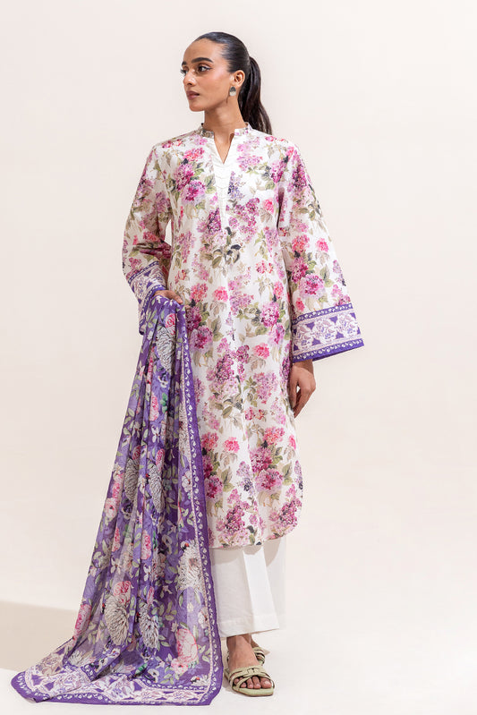 3 PIECE PRINTED LAWN SUIT-AMETHYST ORCHID (UNSTITCHED)