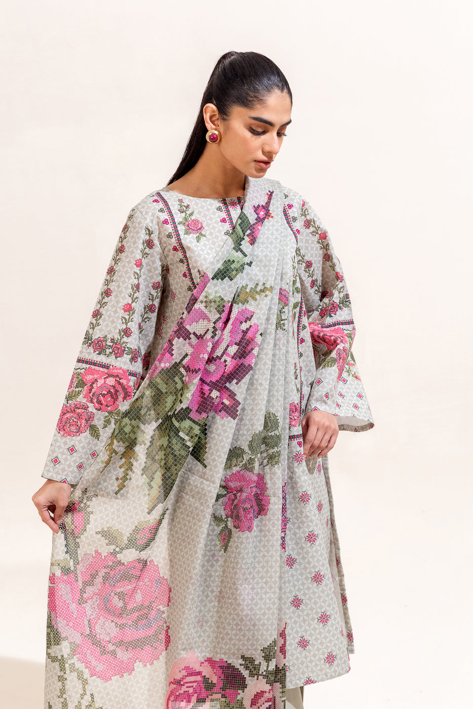 3 PIECE PRINTED LAWN SUIT-FLORA RIME (UNSTITCHED)