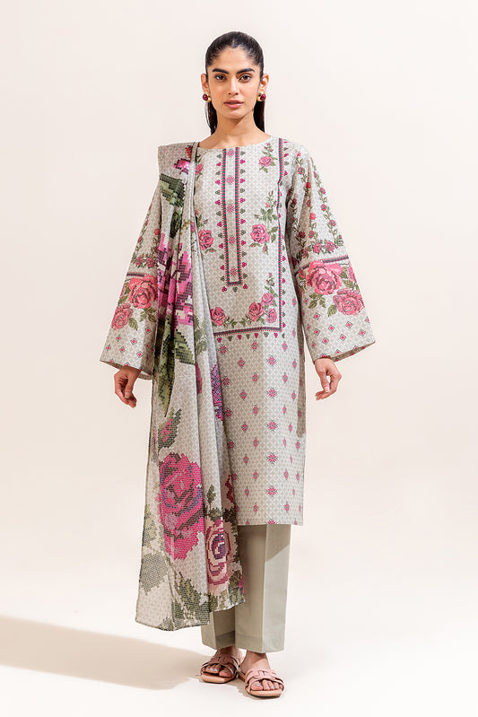 3 PIECE PRINTED LAWN SUIT-FLORA RIME (UNSTITCHED)