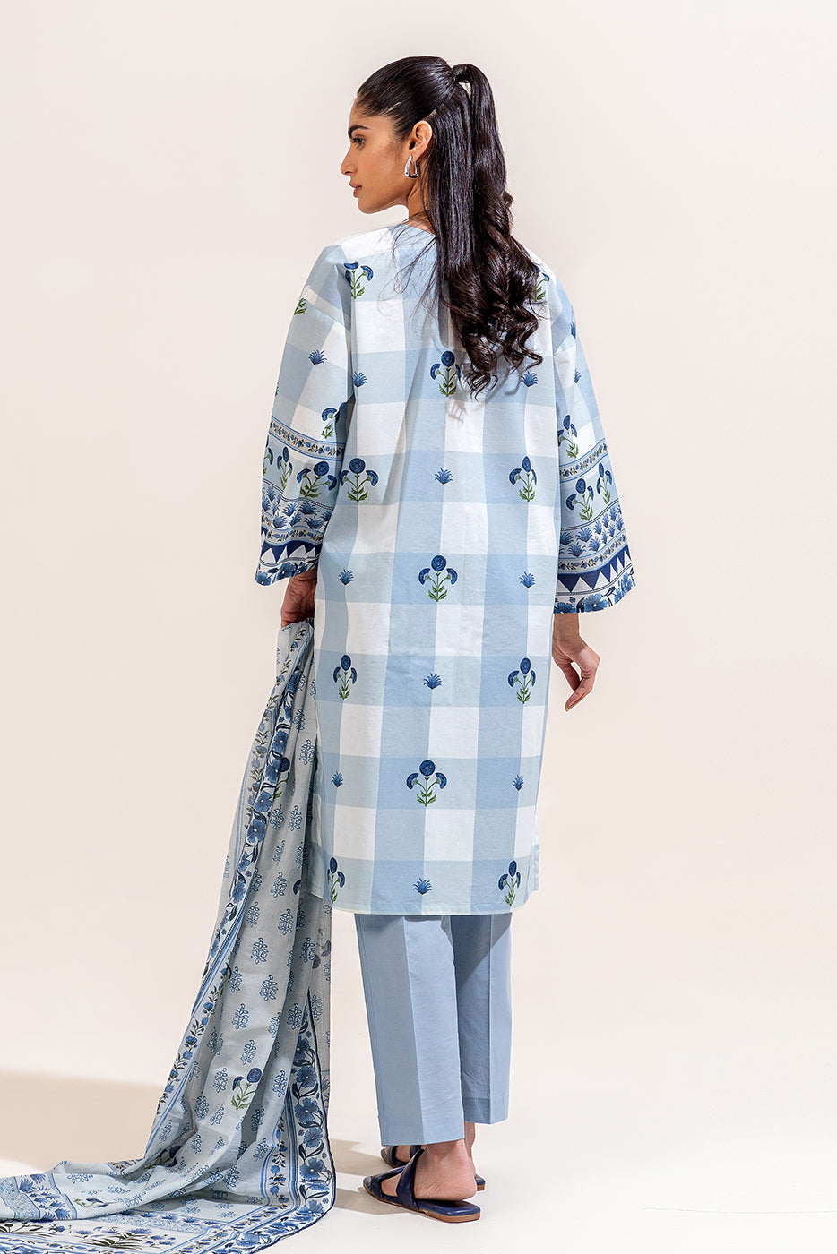 3 PIECE PRINTED LAWN SUIT-TRIBAL GRID (UNSTITCHED)