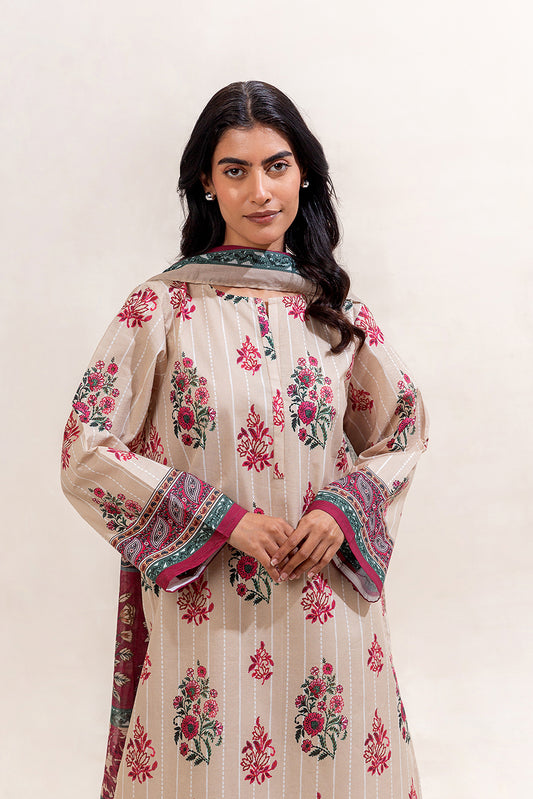 3 PIECE PRINTED LAWN SUIT-DUSTY DEW (UNSTITCHED)