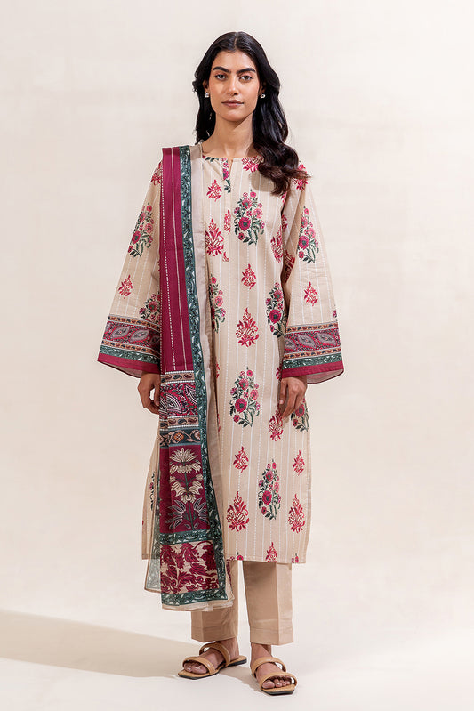 3 PIECE PRINTED LAWN SUIT-DUSTY DEW (UNSTITCHED)