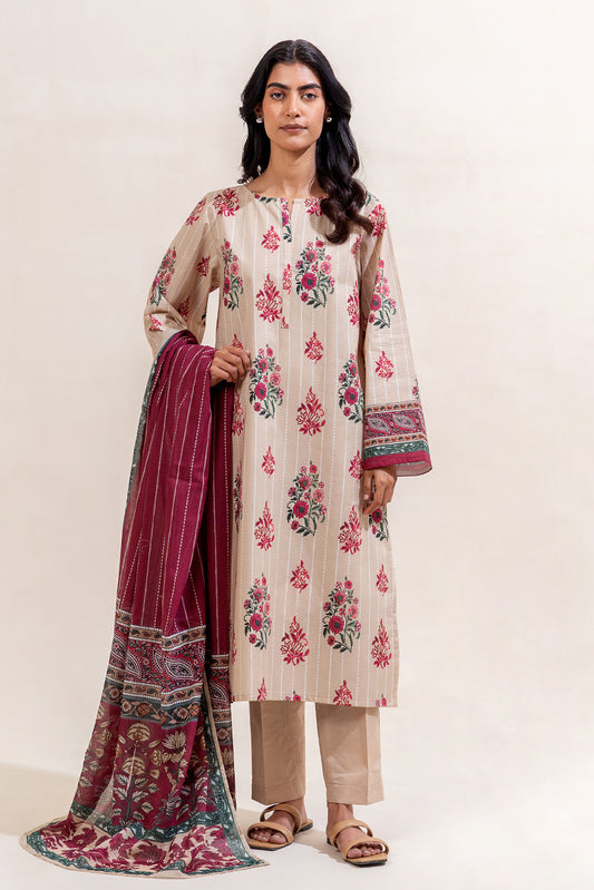 3 PIECE PRINTED LAWN SUIT-DUSTY DEW (UNSTITCHED)