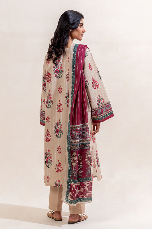 3 PIECE PRINTED LAWN SUIT-DUSTY DEW (UNSTITCHED)