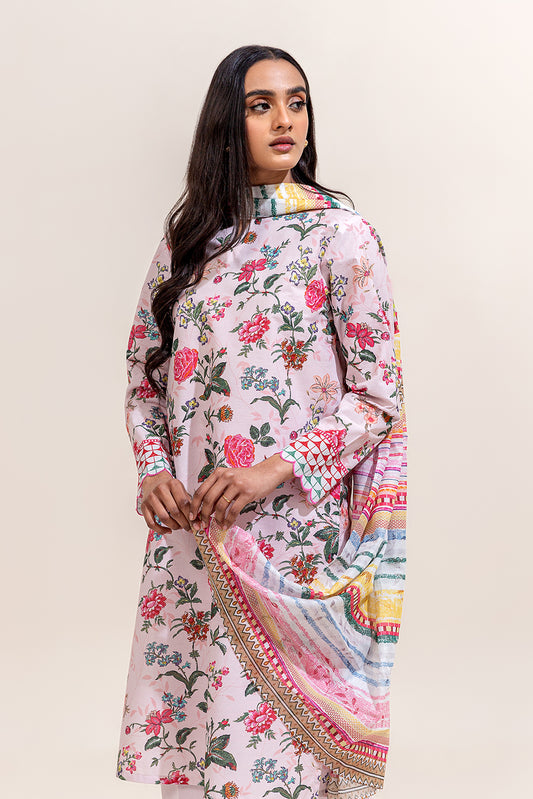 3 PIECE PRINTED LAWN SUIT-ORCHID HUES (UNSTITCHED)