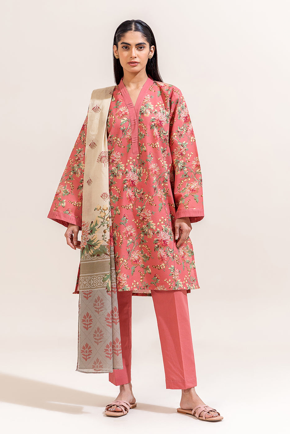 3 PIECE PRINTED LAWN SUIT-FUSCHIA BLOOM (UNSTITCHED)