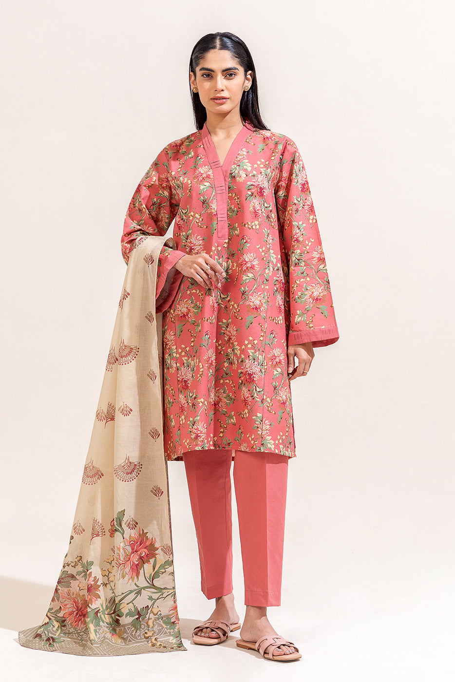 3 PIECE PRINTED LAWN SUIT-FUSCHIA BLOOM (UNSTITCHED)