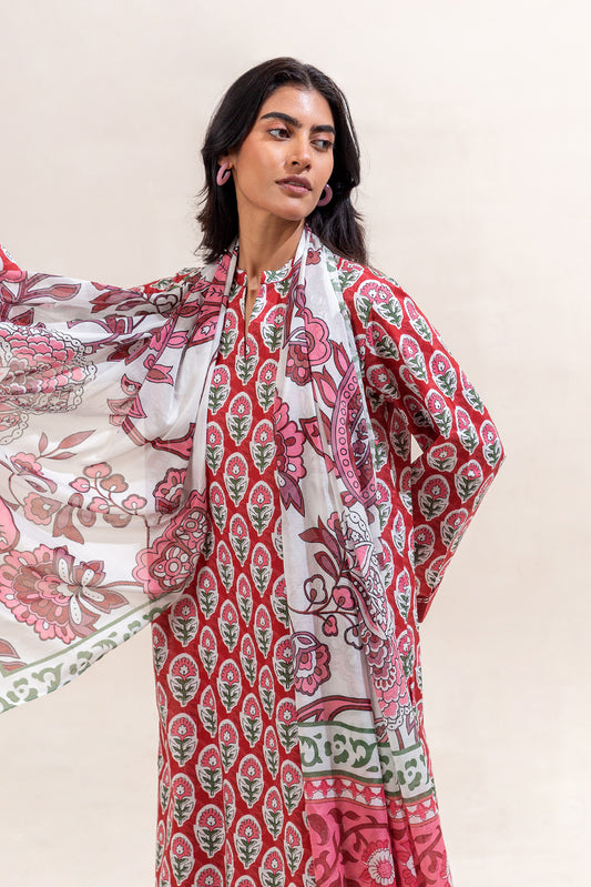 3 PIECE PRINTED LAWN SUIT-CRIMSON GLAM (UNSTITCHED)