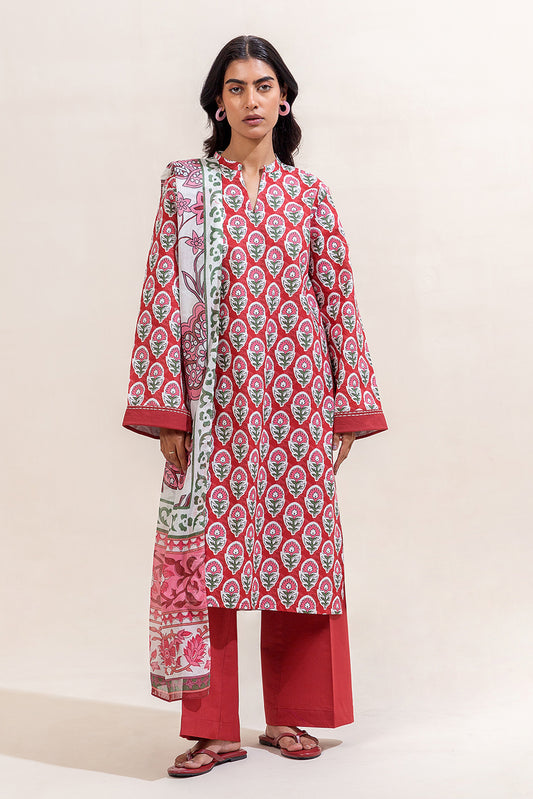 3 PIECE PRINTED LAWN SUIT-CRIMSON GLAM (UNSTITCHED)