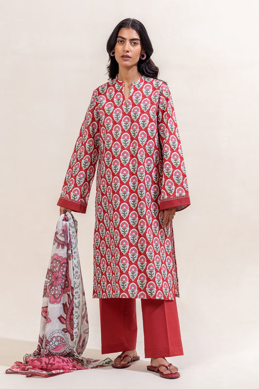 3 PIECE PRINTED LAWN SUIT-CRIMSON GLAM (UNSTITCHED)