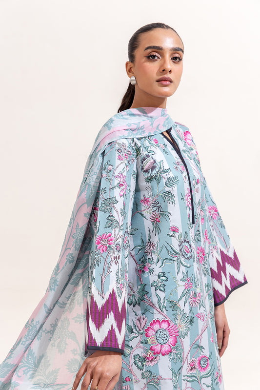 3 PIECE PRINTED LAWN SUIT-CLOUD BLUE (UNSTITCHED)