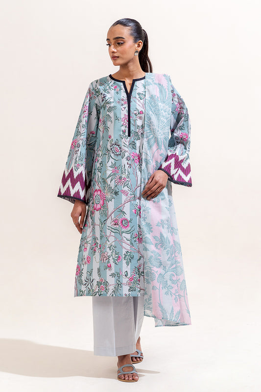 3 PIECE PRINTED LAWN SUIT-CLOUD BLUE (UNSTITCHED)