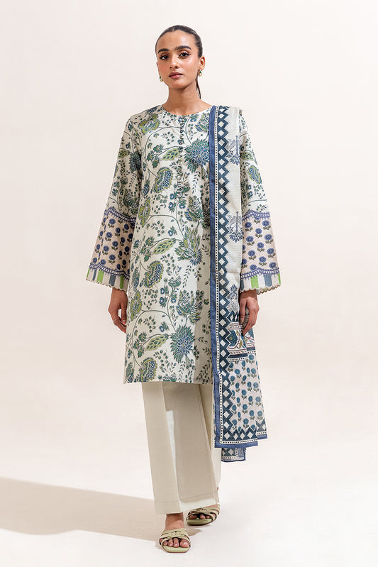 3 PIECE PRINTED LAWN SUIT-AZURE CHARM (UNSTITCHED)