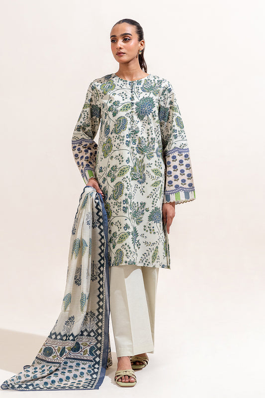 3 PIECE PRINTED LAWN SUIT-AZURE CHARM (UNSTITCHED)