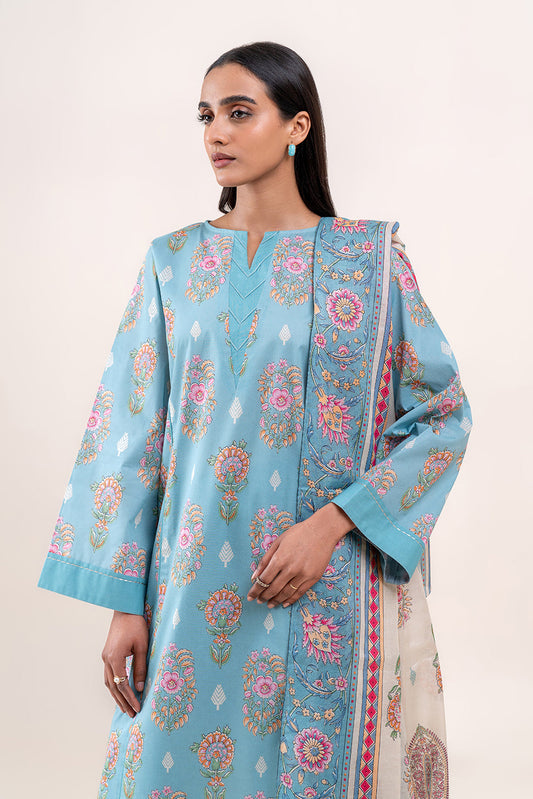 3 PIECE PRINTED LAWN SUIT-CADET NOIR (UNSTITCHED)