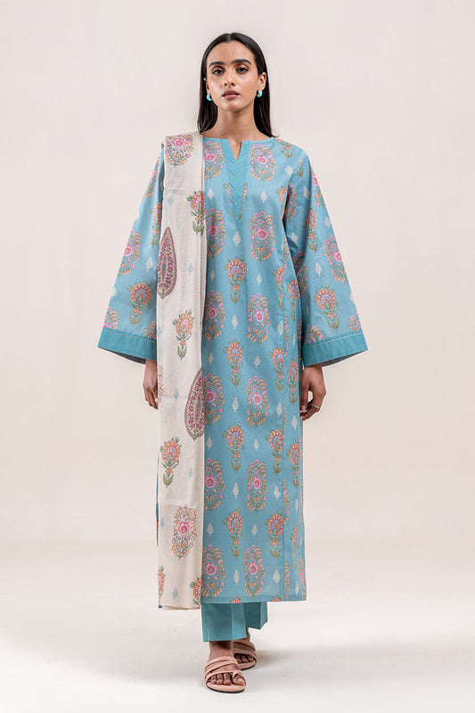3 PIECE PRINTED LAWN SUIT-CADET NOIR (UNSTITCHED)