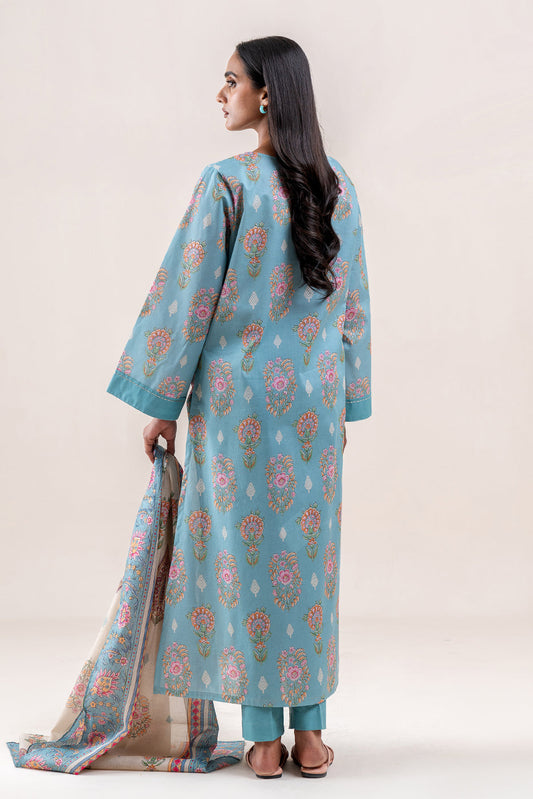 3 PIECE PRINTED LAWN SUIT-CADET NOIR (UNSTITCHED)