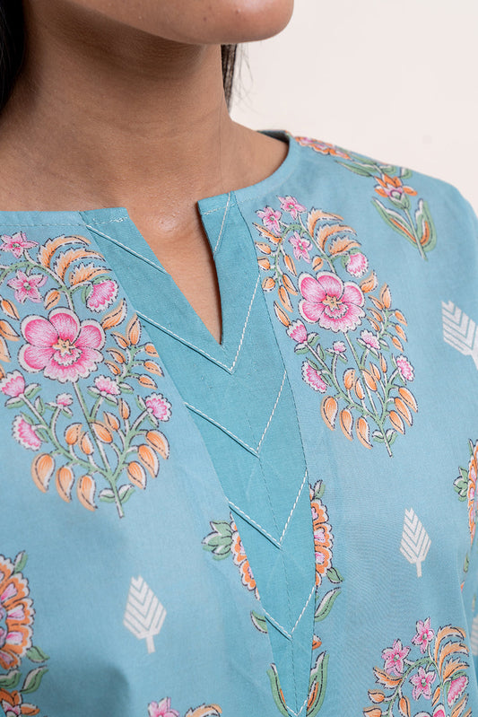 3 PIECE PRINTED LAWN SUIT-CADET NOIR (UNSTITCHED)