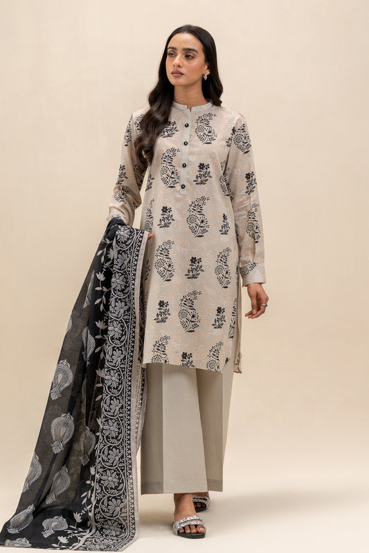 3 PIECE PRINTED LAWN SUIT-IVORY DREAM (UNSTITCHED)