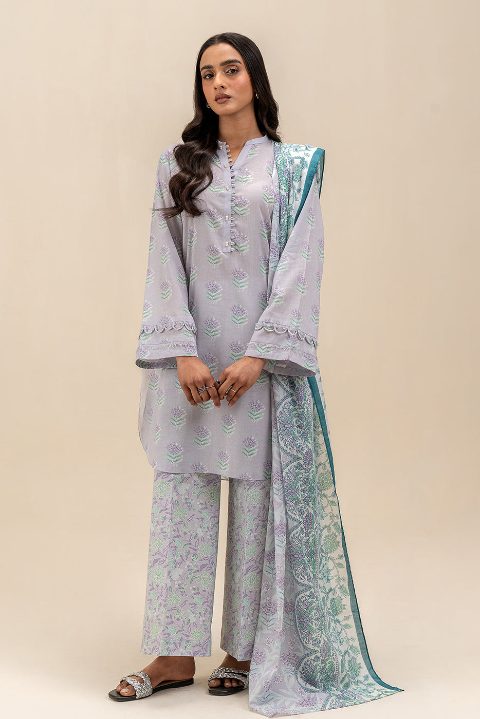 3 PIECE PRINTED LAWN SUIT-LAVENDER BLOOM (UNSTITCHED)