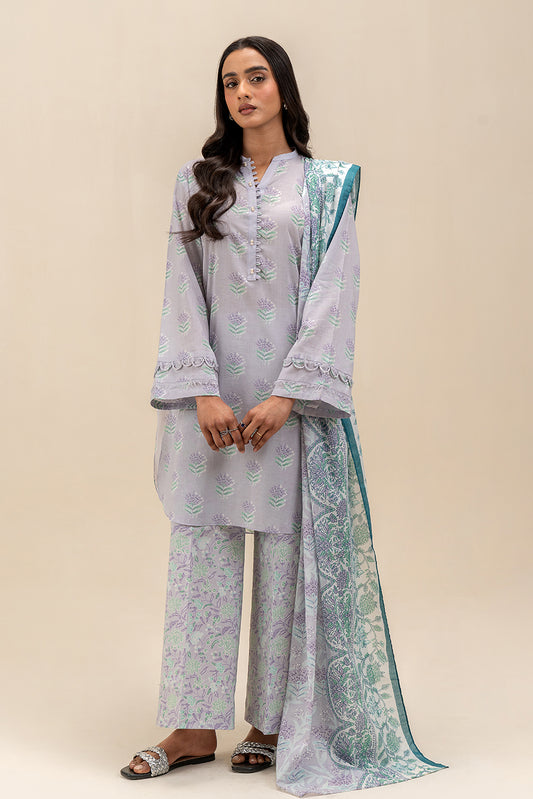 3 PIECE PRINTED LAWN SUIT-LAVENDER BLOOM (UNSTITCHED)