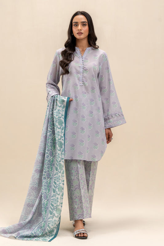 3 PIECE PRINTED LAWN SUIT-LAVENDER BLOOM (UNSTITCHED)