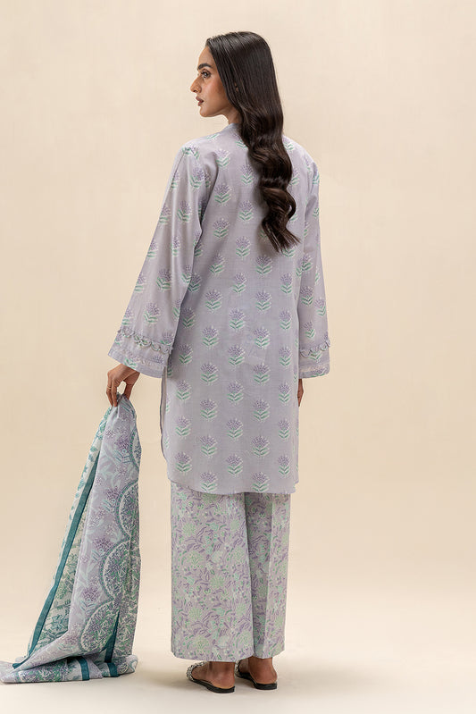 3 PIECE PRINTED LAWN SUIT-LAVENDER BLOOM (UNSTITCHED)